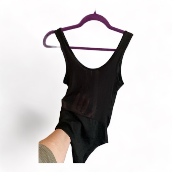 Black Bodysuit with Sheer Racer Lined Front and Half Sheer Back - S - Picture 4 of 4